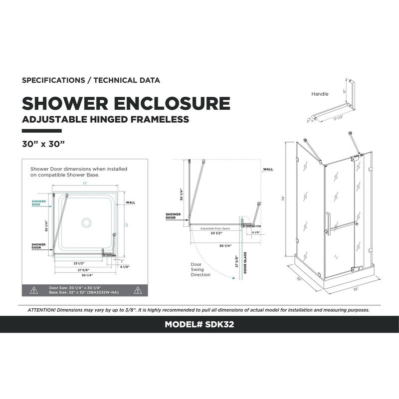 Shower Enclosure with Double Threshold Acrylic Shower Base Set