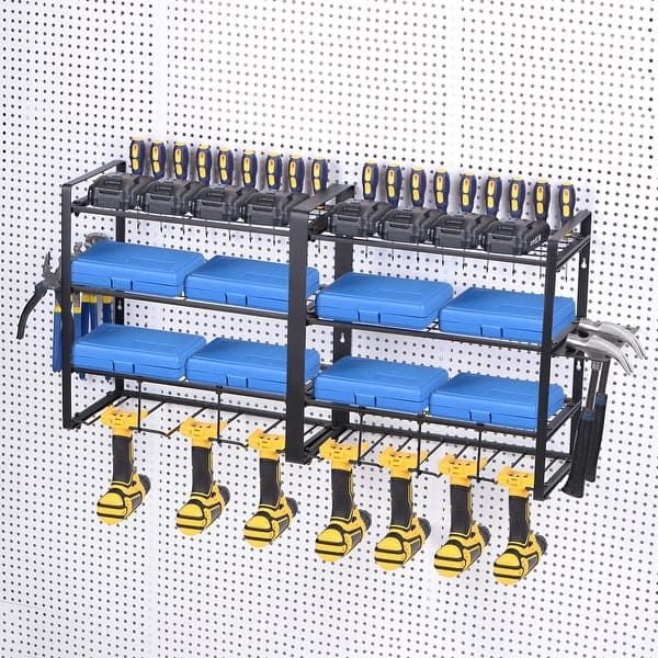 Power Tool Organizer 4 Layers 7 Drill Storage Racks Wall Mounted Style ...