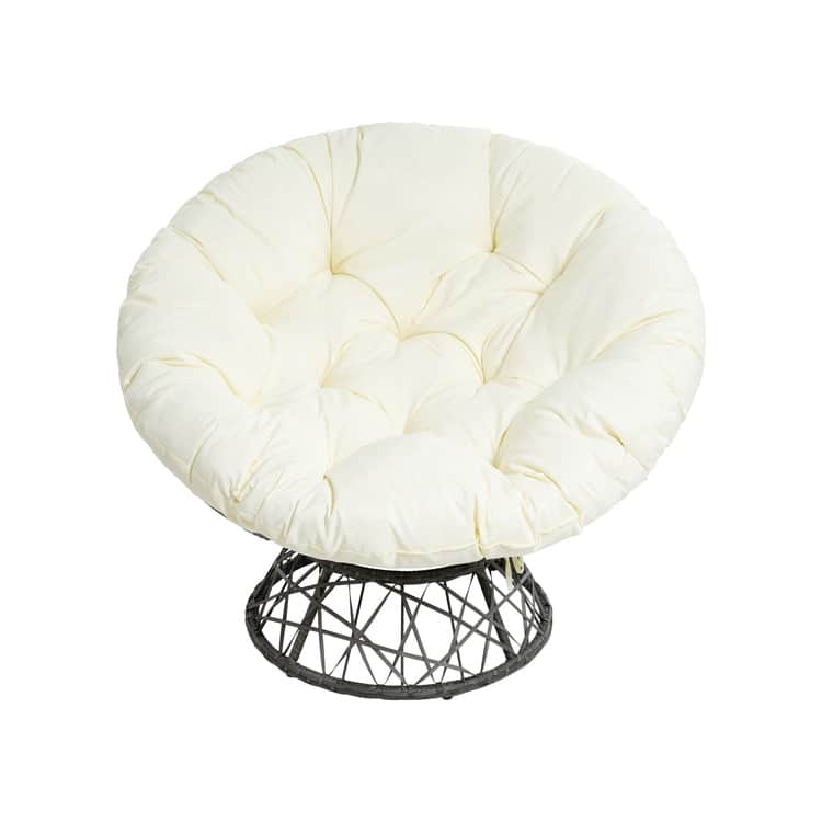 Wicker Papasan Chair with Oversized Cushion & Swivel Base – Indoor Round Lounge Chair for Bedroom, Living Room, or Covered Patio