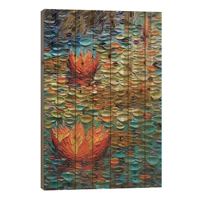 Rainbow Pond Print On Wood by Dena Tollefson - Multi-Color