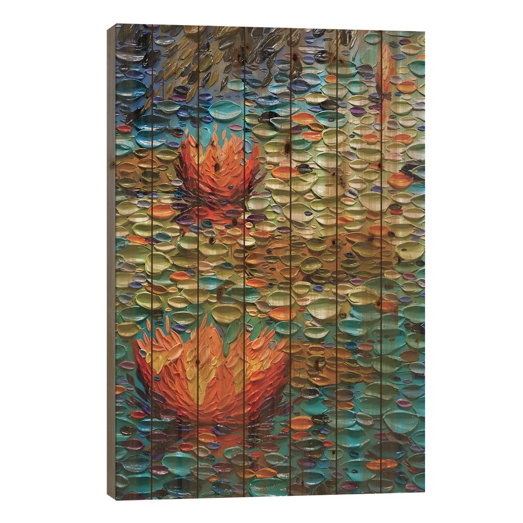 Rainbow Pond Print On Wood by Dena Tollefson - Multi-Color