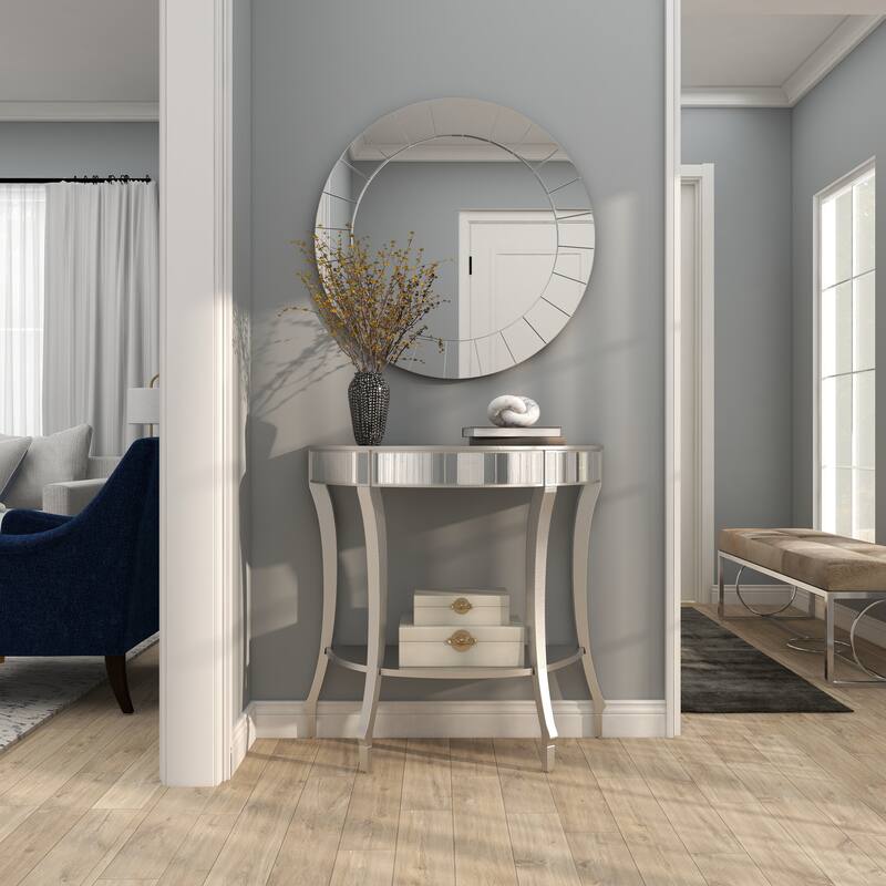 Silver Wood Mirrored 1 Shelf Console Table with Mirror (Set of 2) - 32 x 14 x 32