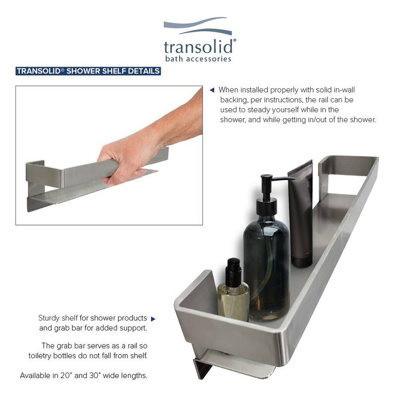 Transolid K-J30-SSC Shower Shelf Kit 30-in Jocelyn Grab Bar Shelf and 2 Corner shelves - 30x4x3