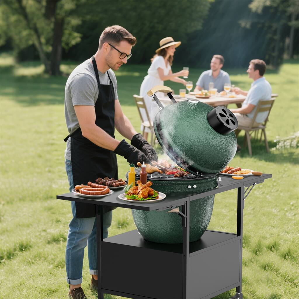Big Green Egg Table with 2 Folding Side Shelves