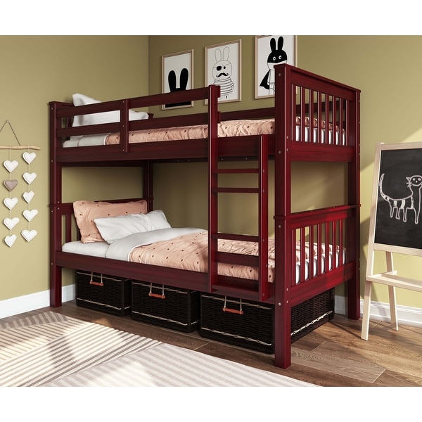 wood bunk bed with desk and drawers