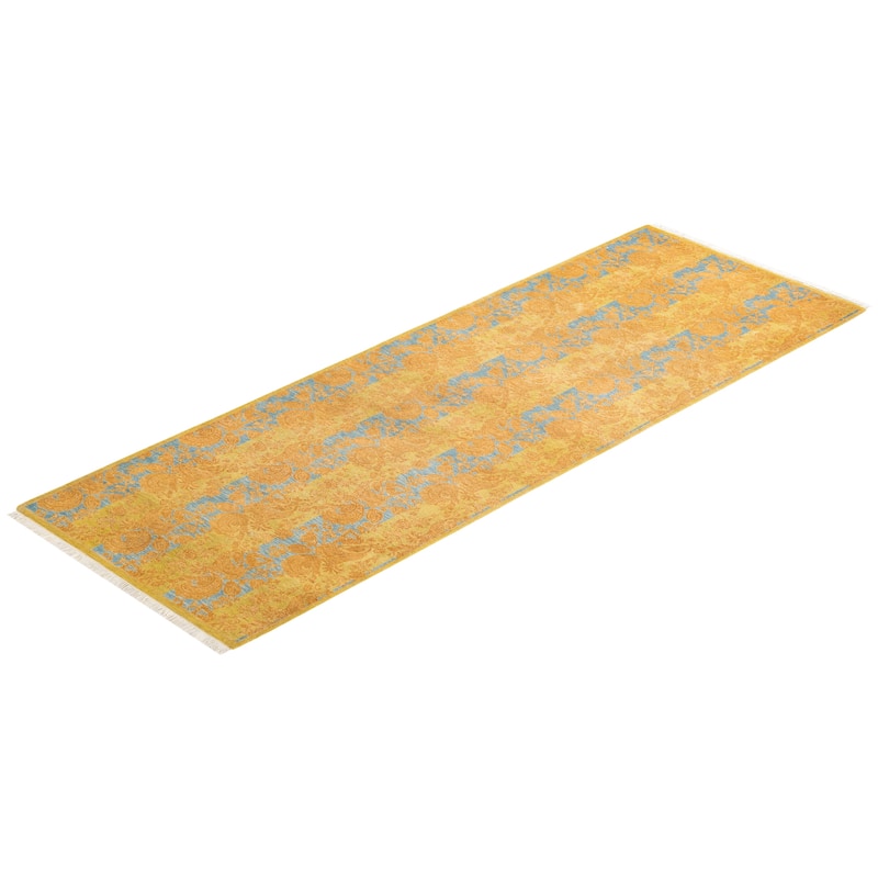 Overton Handknotted Wool Traditional Abstract Green Runner