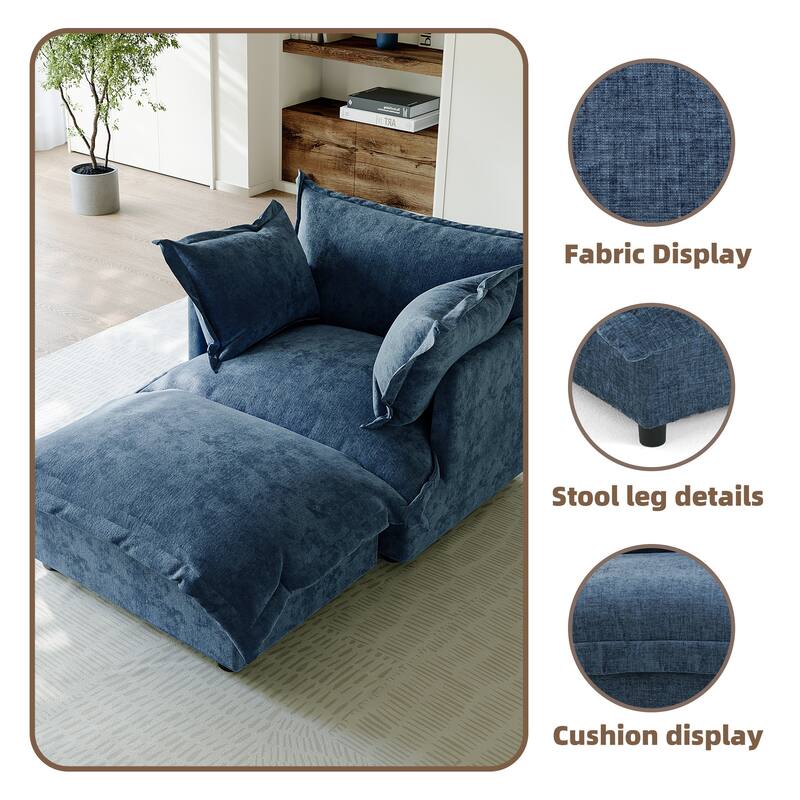 39"W Oversized Chenille Comfy Cloud Chaise Lounge with Ottoman