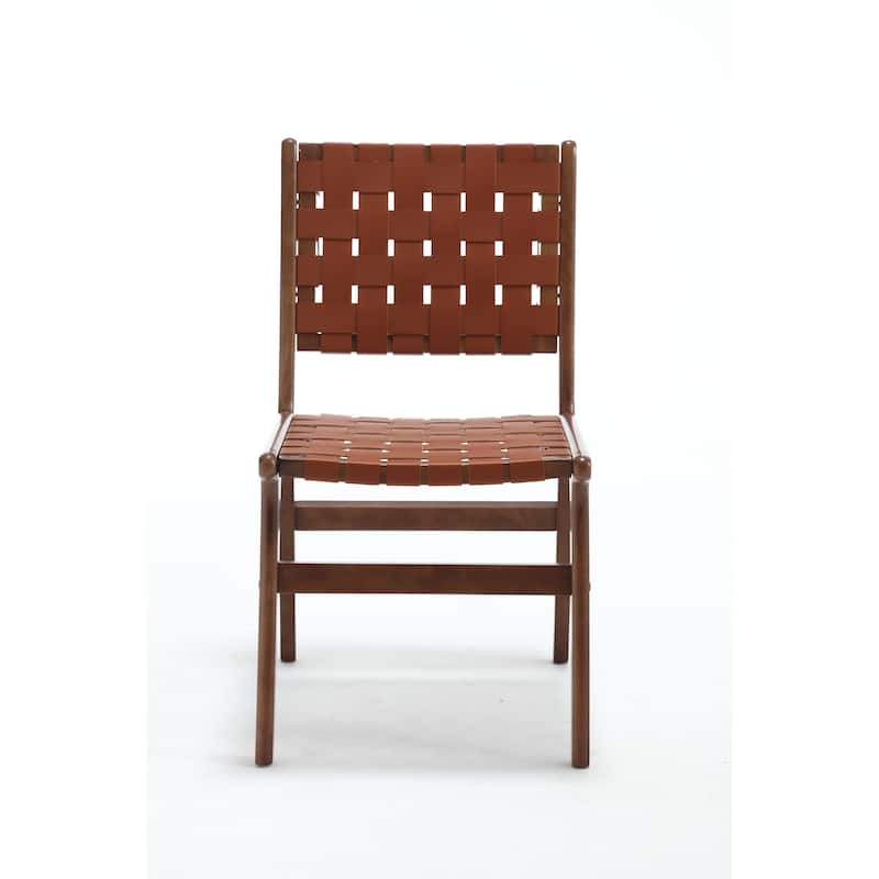 Saddle leather woven dining chair, solid wood legs, suitable for dining room and living room