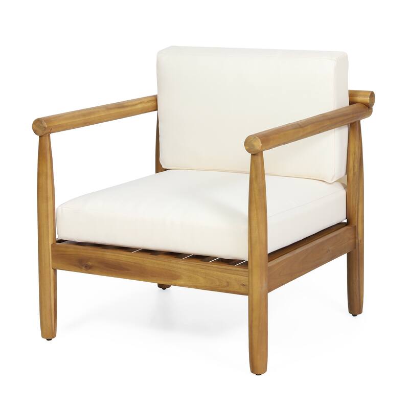 Acacia Wood Club Chairs w/ Weather-Resistant Hardwood, Machine-Wipe Cushions, Sophisticated Open Backrest Classic Slat Seating