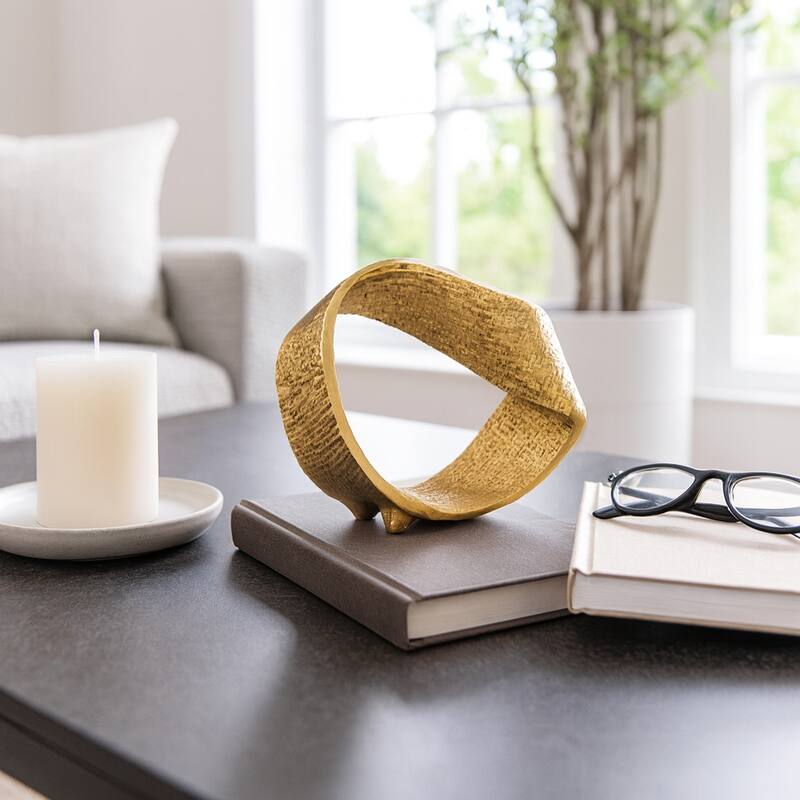 Twisted Hammered Ring Table Sculpture and Statues for Home Decor, Gold - 8" x 3" x 6.75"