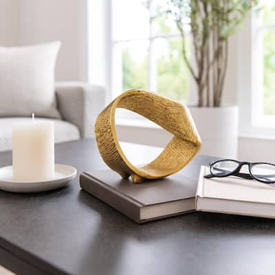 Twisted Hammered Ring Table Sculpture and Statues for Home Decor, Gold