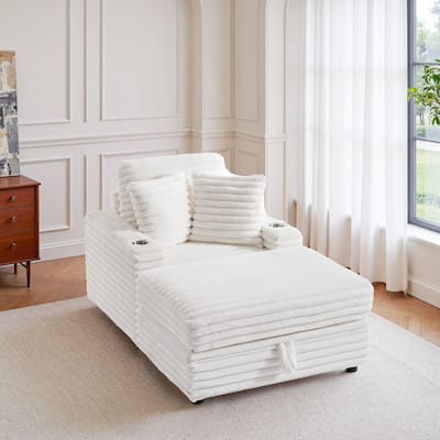 37" W Upholstered Chaise Lounge Accent Chair with Storage Ottoman