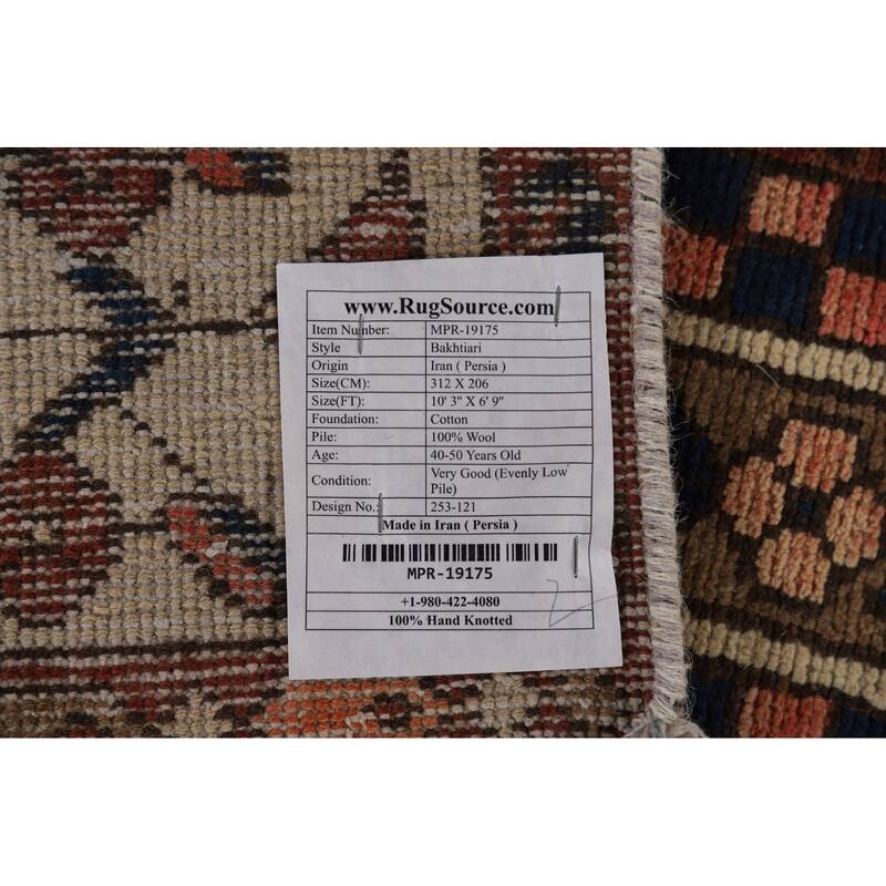 Garden Design Bakhtiari Vintage Persian Area Rug Handmade Wool Carpet - 6'9" x 10'3"