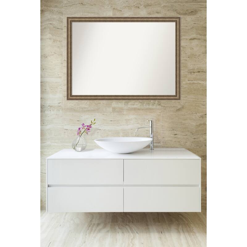Angled Non-Beveled Wood Framed Bathroom Vanity Wall Mirror