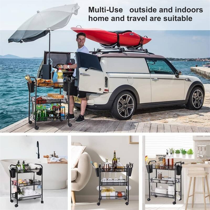3 Tier All-Metal Rolling Utility Cart - 17.5"D x 10.5"W x 25"H