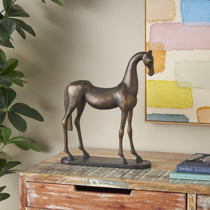 Polystone Horse Decorative Sculpture with Brushed Gold Accents and Black Oval Base - Bronze - Roche River Decor