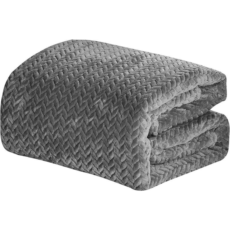 Décor&More HomeEssentials Extra Heavy and Plush Chevron Braided King Size Microplush Jacquard Blanket (102" x 86") - Grey