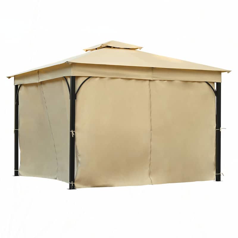 10x12 Outdoor Gazebo Tent with Double Roofs(Beige)