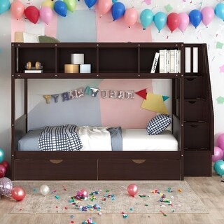 Multi-function Twin Over Full Bunk Bed with Storage Staircase and Drawers