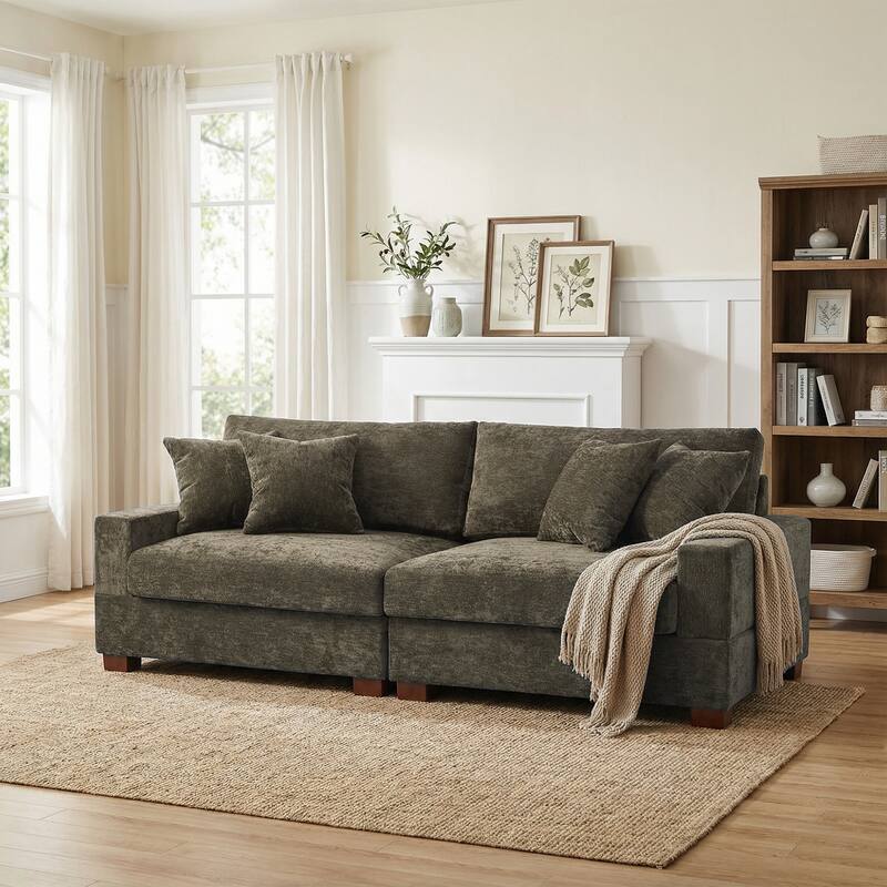 2 Set Chenille Upholstered Modular Sectional Sofa Chaise with Pillows