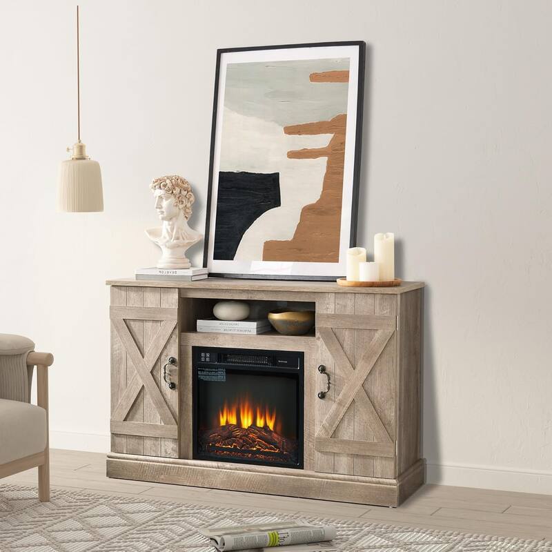 Roomfitters Farmhouse Classic Media TV Stand, Entertainment Console with 18" Electric Fireplace Insert