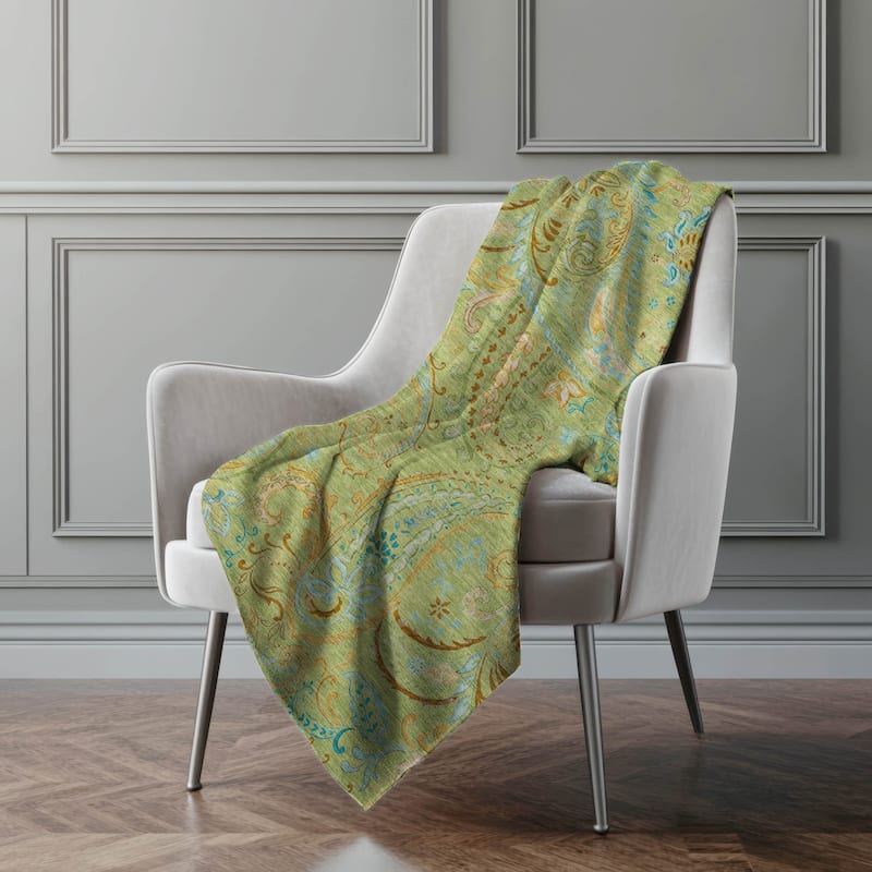 Premium Machine Washable Paisley Sherpa Throw Blanket - Aloe - 4'2" x 5'10"
