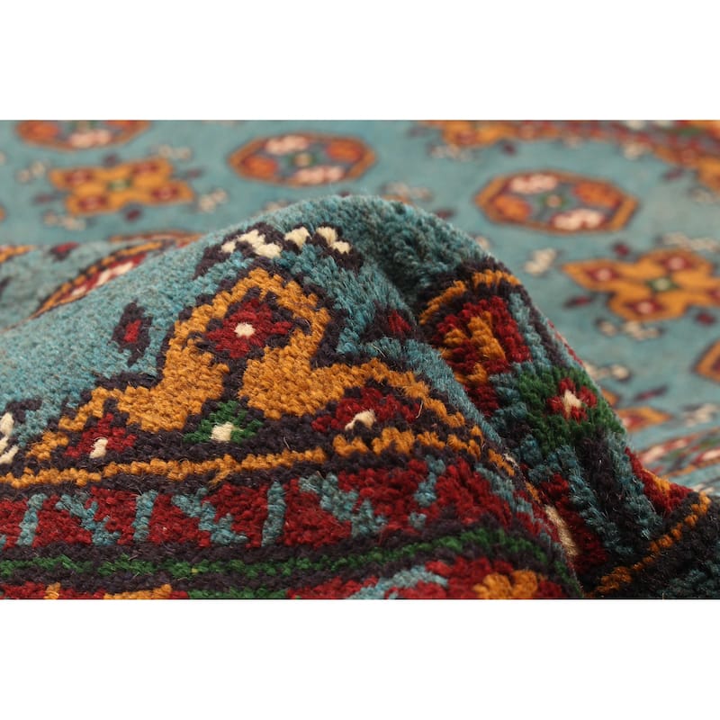 ECARPETGALLERY Hand-knotted Uzbek Kargahi Teal Wool Rug - 4'0 x 5'11