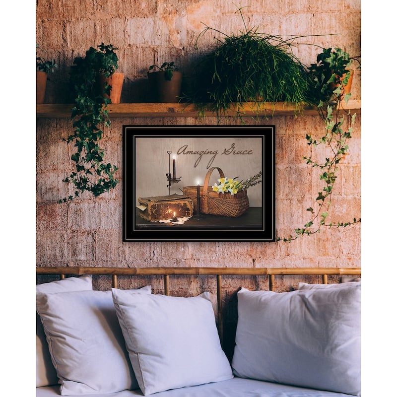 TrendyDecor4U Farmhouse "Amazing Grace" Framed Print Wall Art by Susie Boyer - Earth Tone