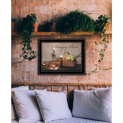TrendyDecor4U Farmhouse "Amazing Grace" Framed Print Wall Art by Susie Boyer - Earth Tone
