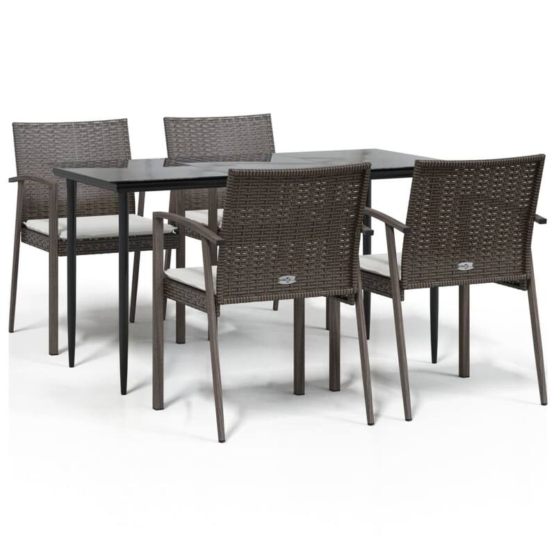 vidaXL Patio Dining Set Table and Chair with Cushions Poly Rattan and Steel