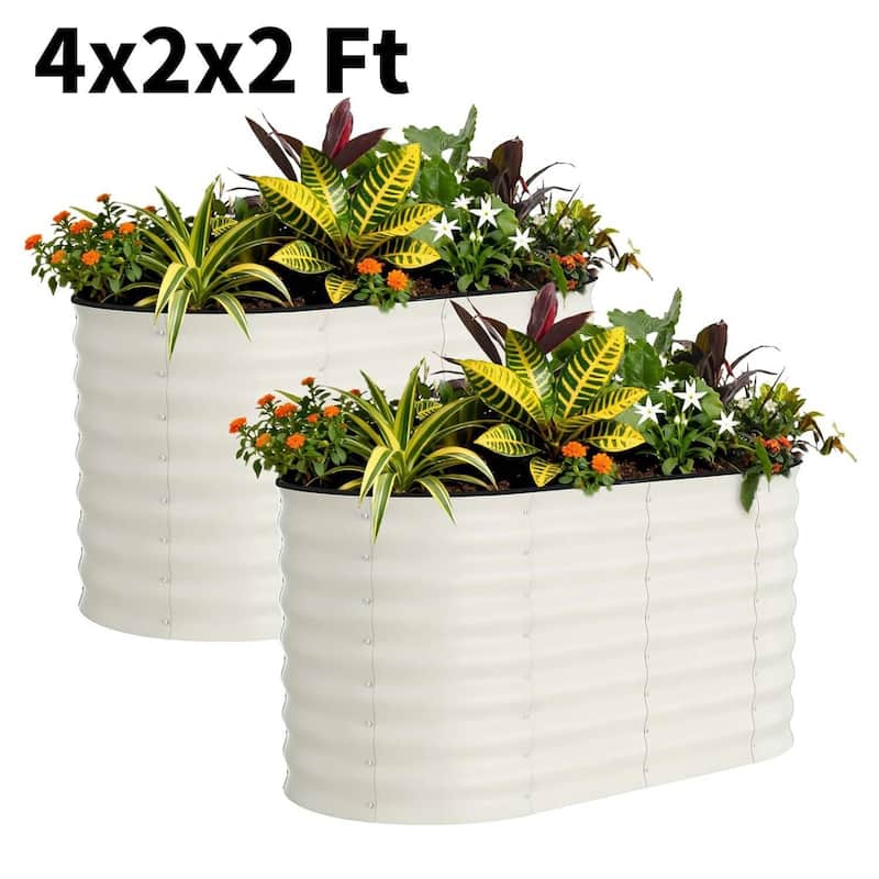 2 PCS 4x2x2 FT Galvanized Steel Raised Garden Bed, Planter for Vegetables, Flowers with Anti-Cut Strips - N/A - White
