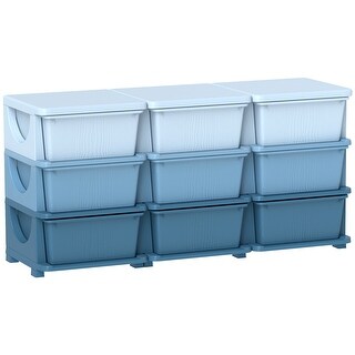 Qaba 3 Tier Kids Storage Unit, 9 Drawer Chest Toy Organizer Plastic Bins