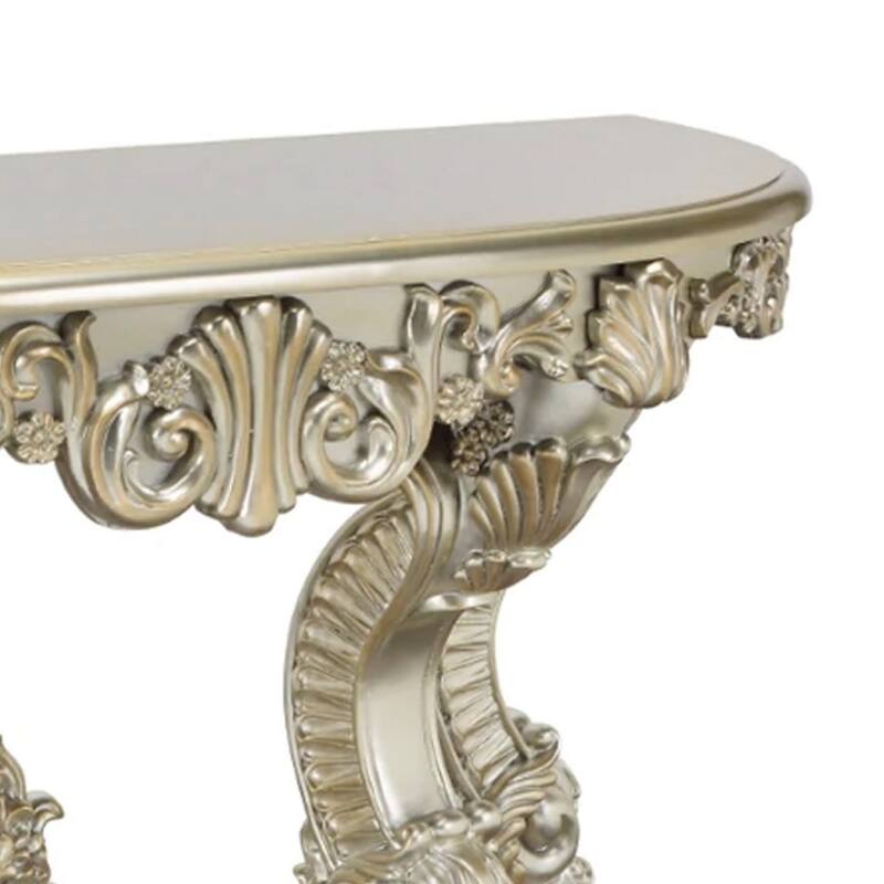 Esen 67 Inch Crescent Sofa Table Sideboard Console, Carvings, Antique Gold