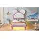 preview thumbnail 6 of 9, Twin Size Upholstered Platform Bed with Cute Bear Ears Headboard, Built-in LED Lights, No Box Spring Required, White&Pink