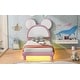 preview thumbnail 6 of 9, Twin Upholstered Platform Bed with Bear Ears Headboard & LED Lights, White&Pink