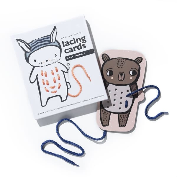 slide 2 of 5, Wee Gallery Lacing Cards - Baby Animals - Black - N/A
