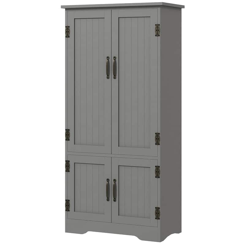 48.5" Kitchen Pantry Cabinet, Compact Farmhouse Storage Cabinet Organizer with 2 Adjustable Shelves and 4 Beadboard Doors
