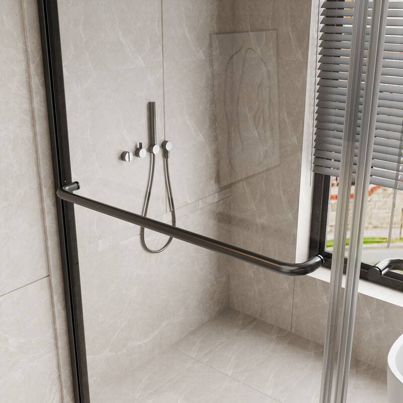 Modland 70'' H Glass Double Sliding Shower Door in Black/Chrome