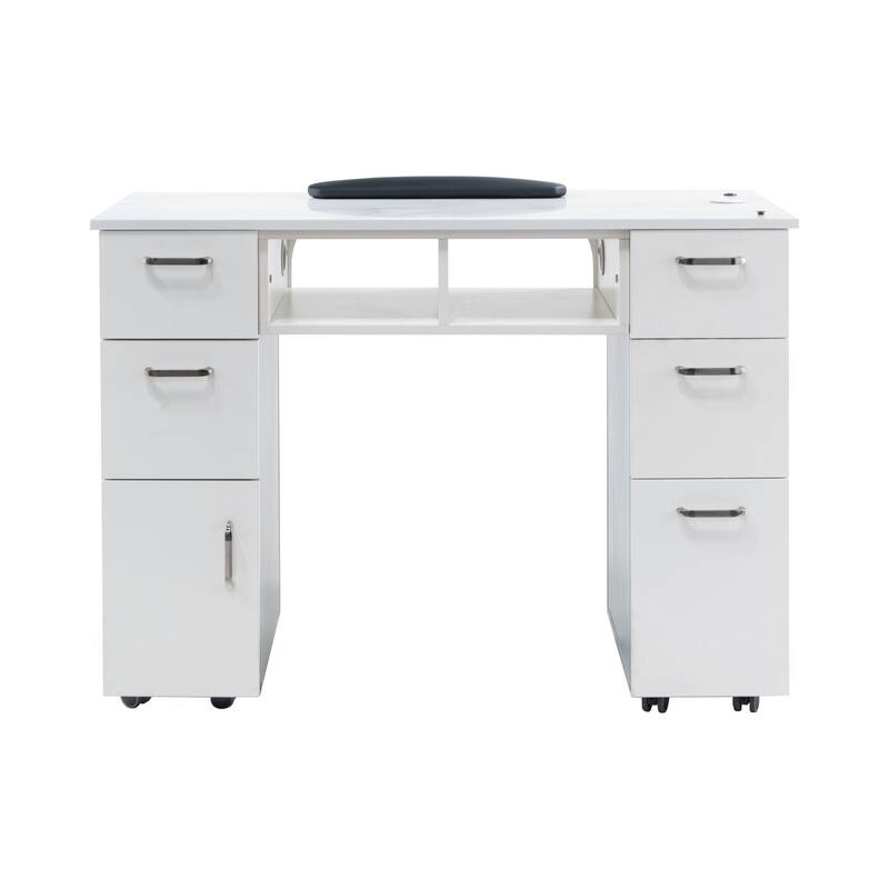 Seneca Manicure Table Nail Station Desk, Stone Top, Ash Grey - N/A