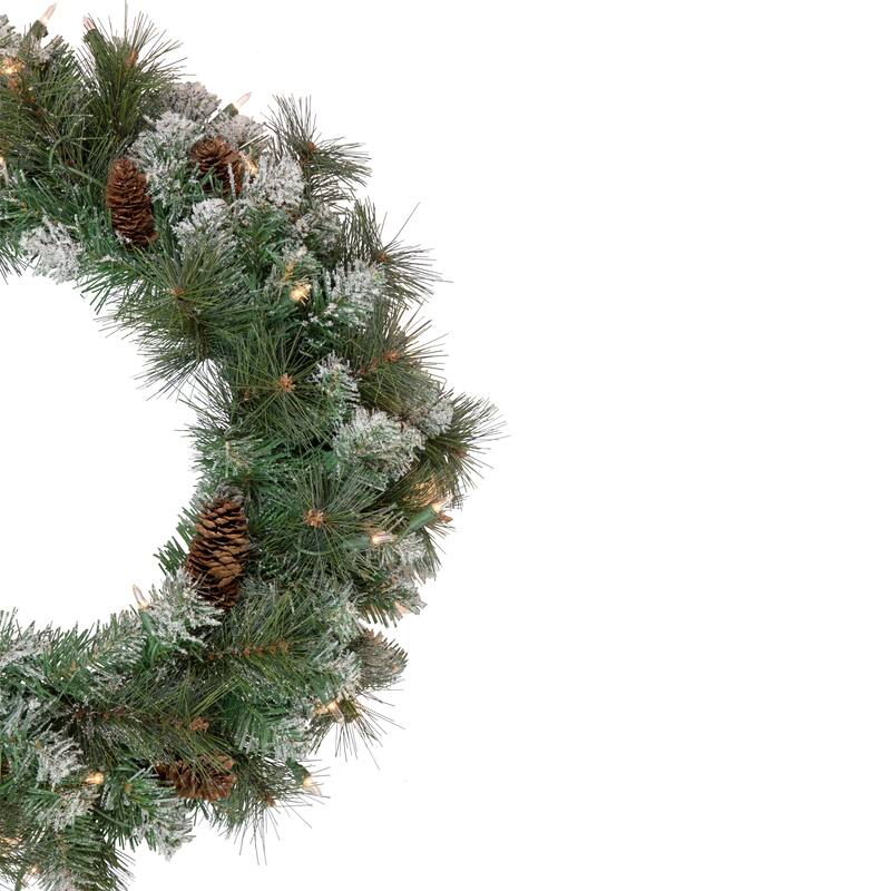 Pre-Lit Snow Valley Pine Artificial Christmas Wreath 24-Inch Clear Lights - 24"