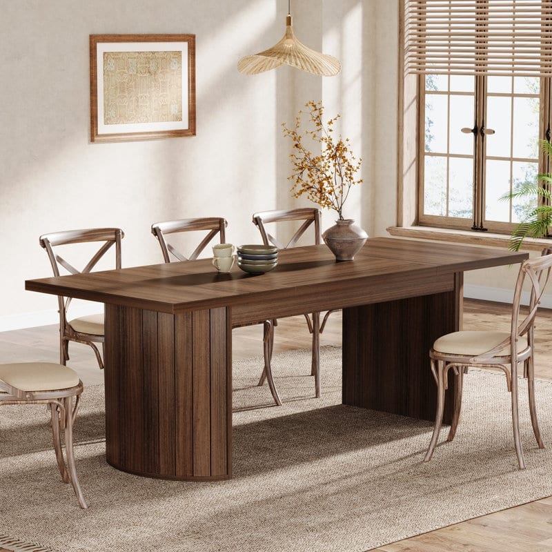 78.7 Inches Brown Wood Dining Table Kitchen Table for 8 People
