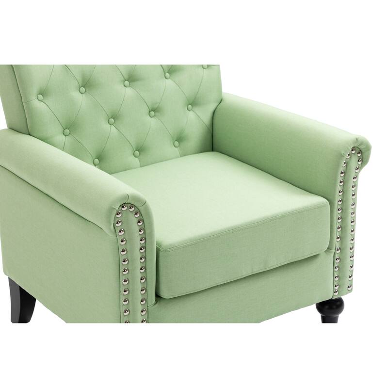 Linen Armchair w/Tufted Back/Wood Legs