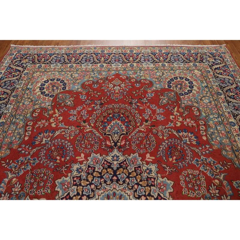 Hand Knotted Oriental 100% Wool Carpet Traditional Floral Oranges & Rust Kerman Area Rug - 11' 4'' X 8' 0''