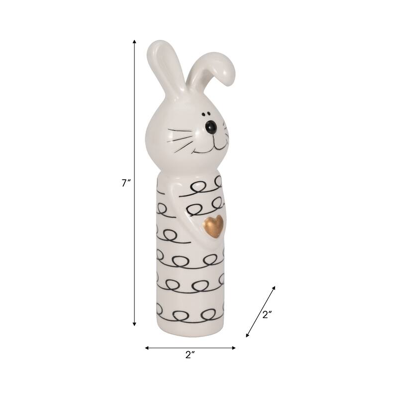 Sagebrook Home Squiggly Bunny With Gold Heart, White/Black