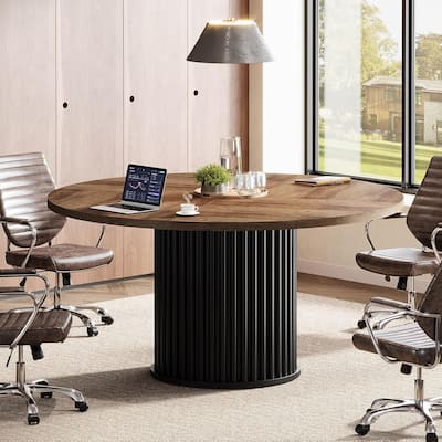 47'' Round Meeting Conference Table for 4-6 People,Sturdy Metal Base Office Desk