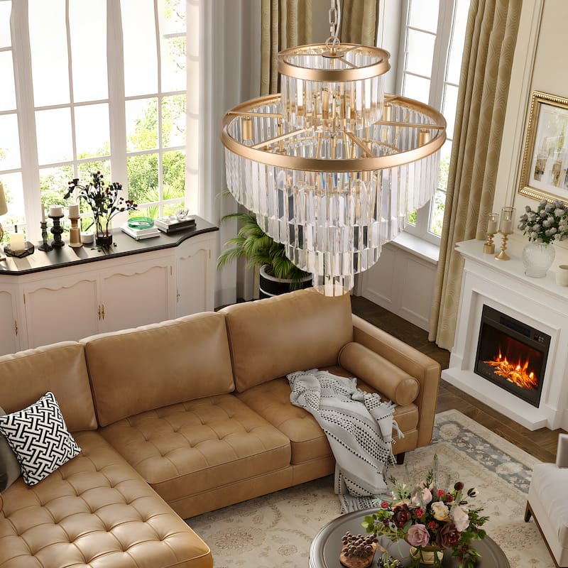 24" Luxury Crystal Chandelier with Black Finish - Elegant 15-Light 5 Tier Pendant Light Fixture for Living Room, Dining Room
