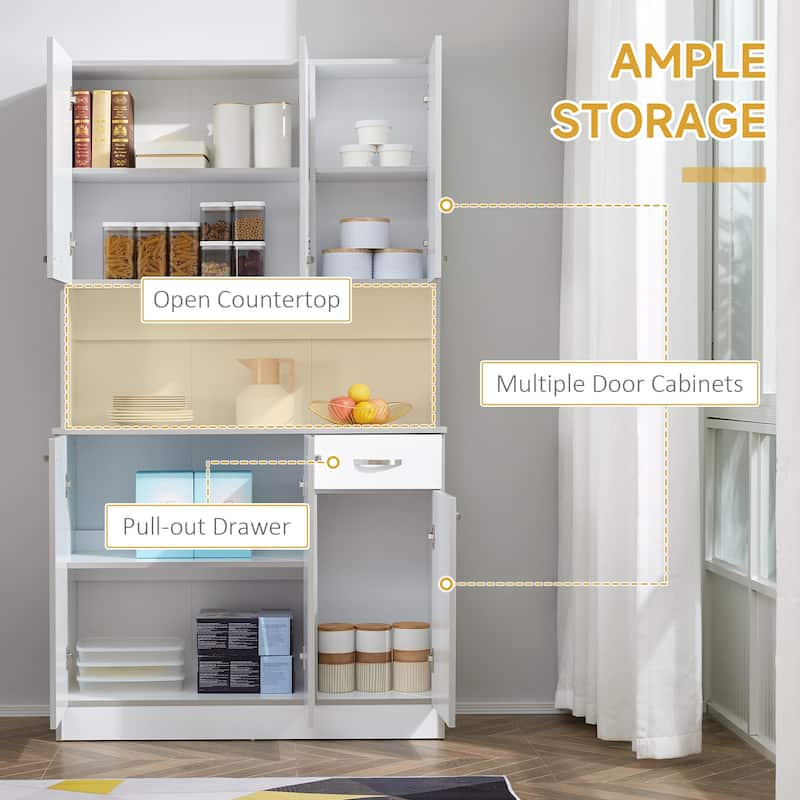 71" Modern Freestanding Kitchen Buffet Hutch With Server and Storage