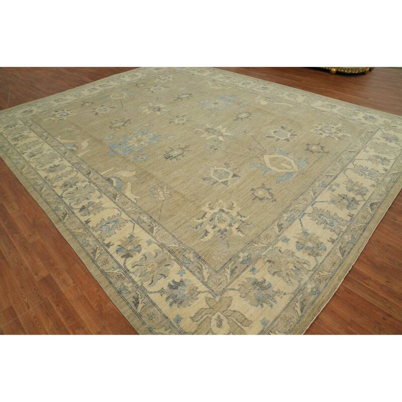 Vegetable Dye Wool Oushak Turkish Large Rug, Floral Geometric Carpet - 14' 10'' X 11' 9''