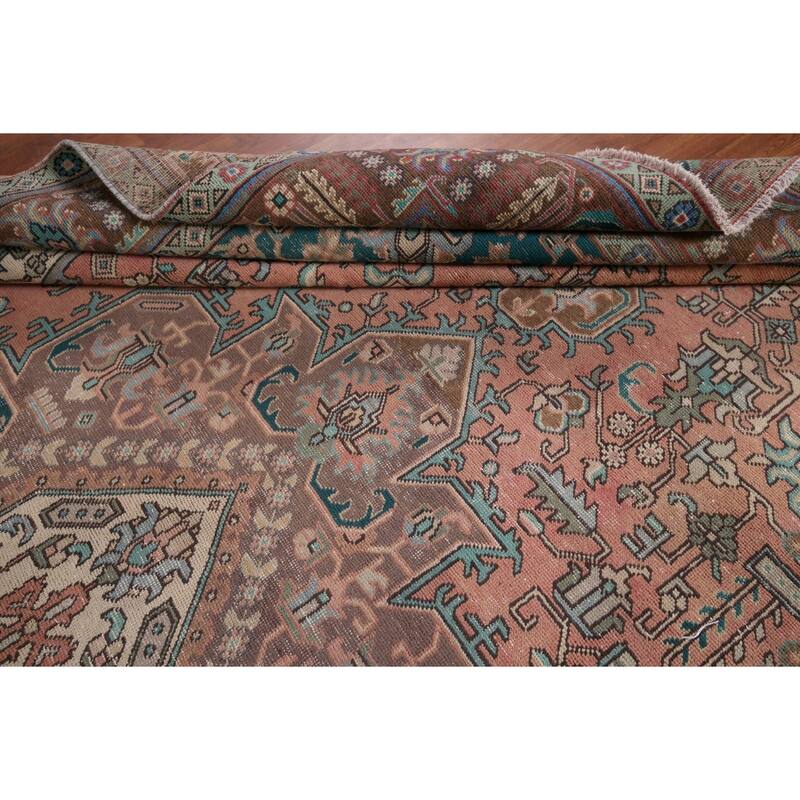 Tabriz Vintage Persian Rug Hand-Knotted Pink Geometric Wool Carpet - 9'9" x 13'4"