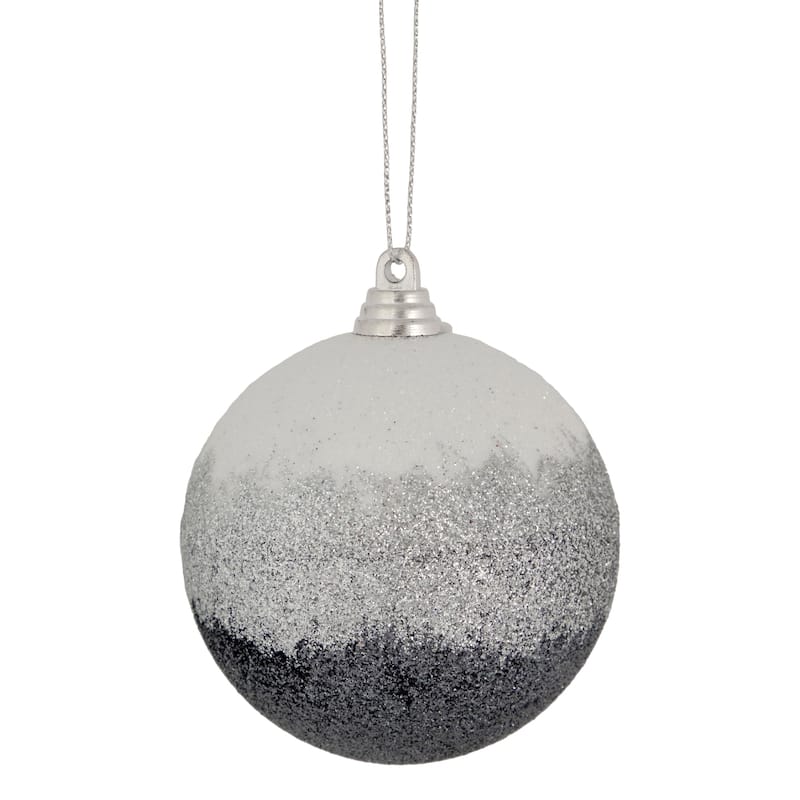 3" Triple Decker Silver White Glitter Drenched Christmas Ball Ornament